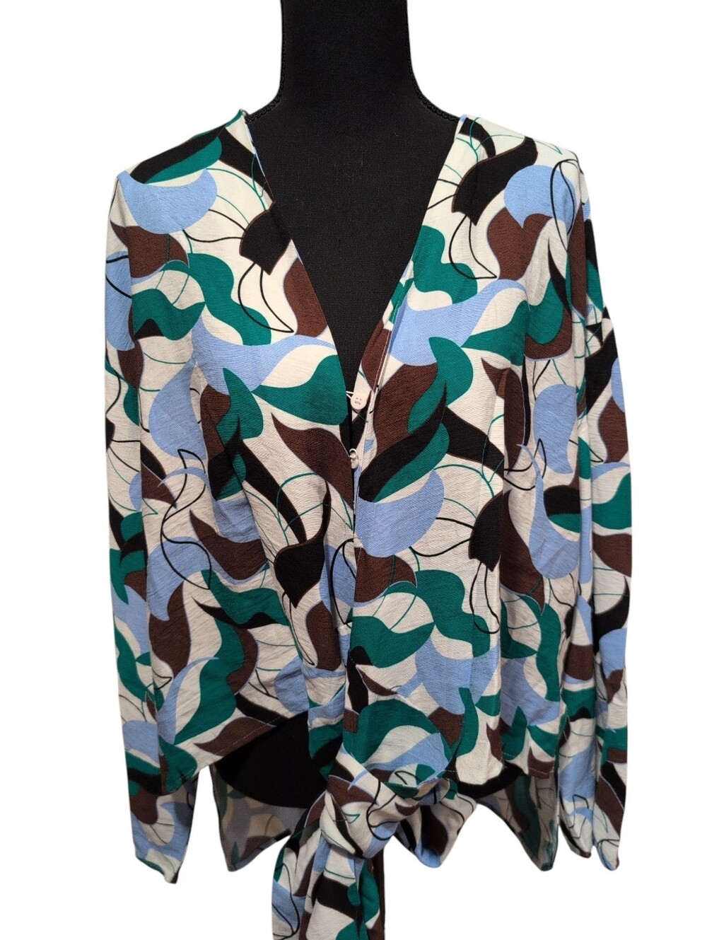 ELOQUII Abstract Print Tie-Front Blouse | Multi-Color Boho Top | Size 18